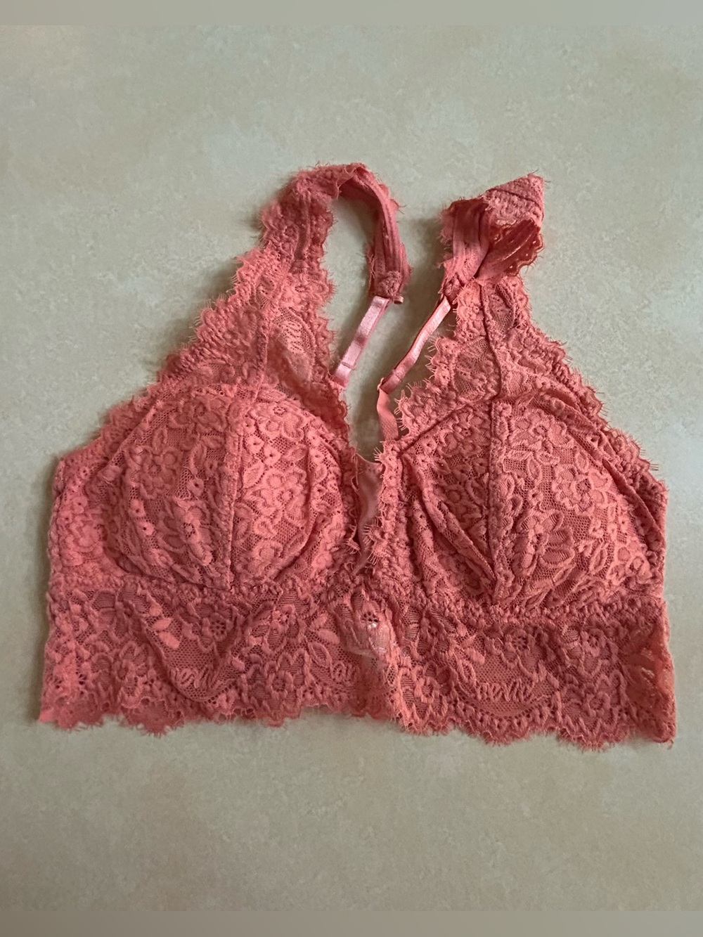 aerie floral lace longline bralette pumpkin orange salmon small